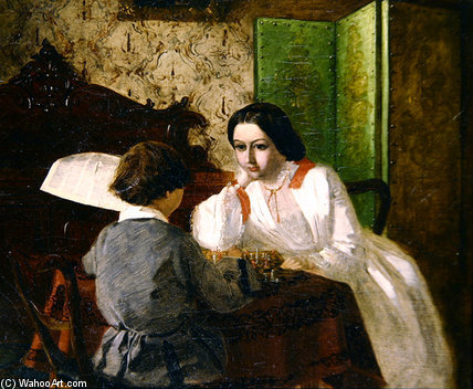 The Artist's Brother And Sister Playing Cards — Arthur Boyd Houghton