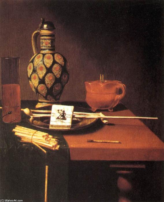 Still-life With Porcelain Vase And Smoking Tools — Hubert Van Ravesteyn