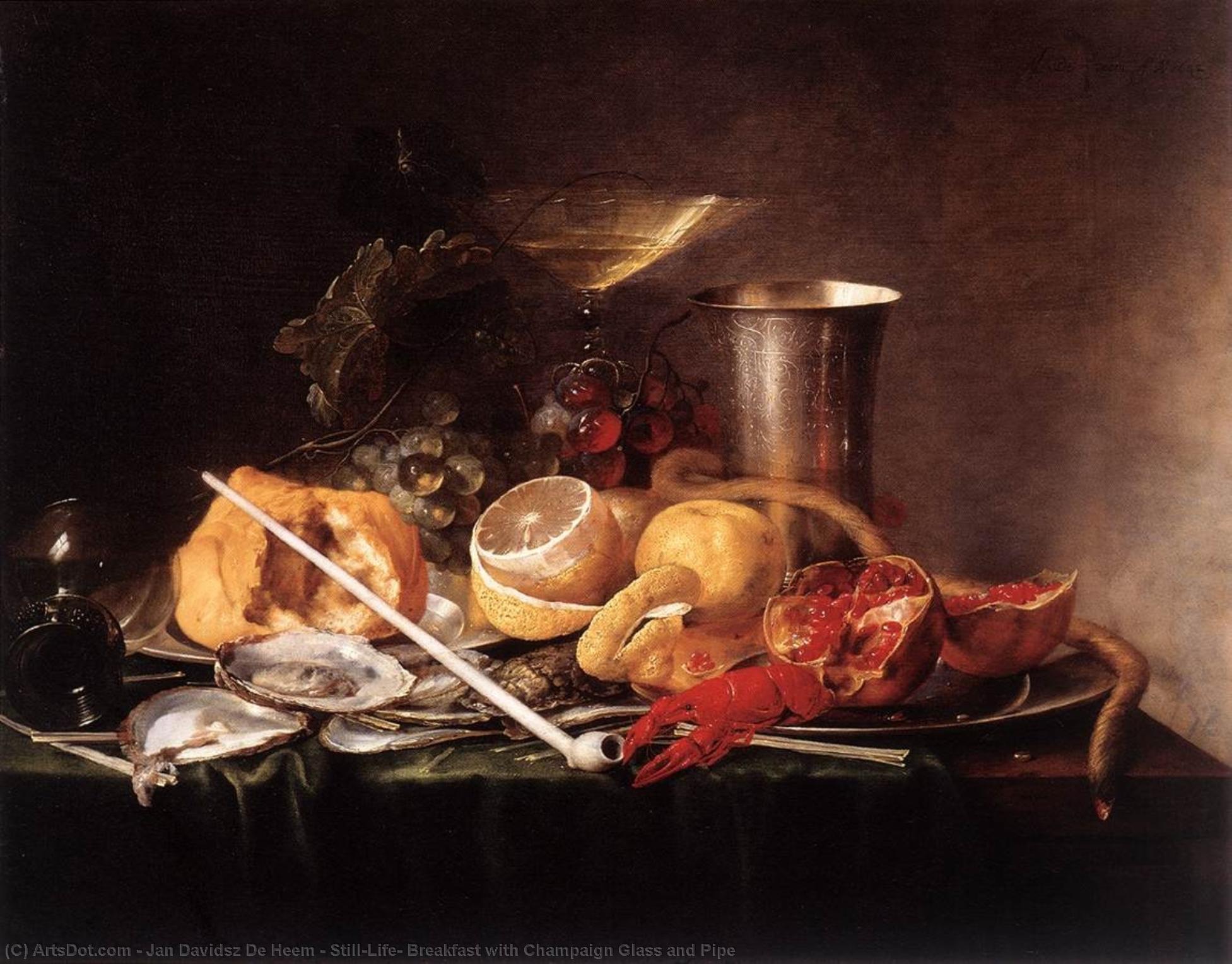 Still-life, Breakfast With Champaign Glass And Pipe — Jan Davidszoon De Heem