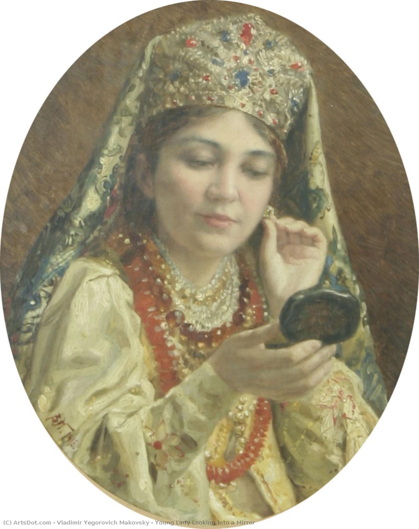 Young Lady Looking Into A Mirror — Vladimir Yegorovich Makovsky