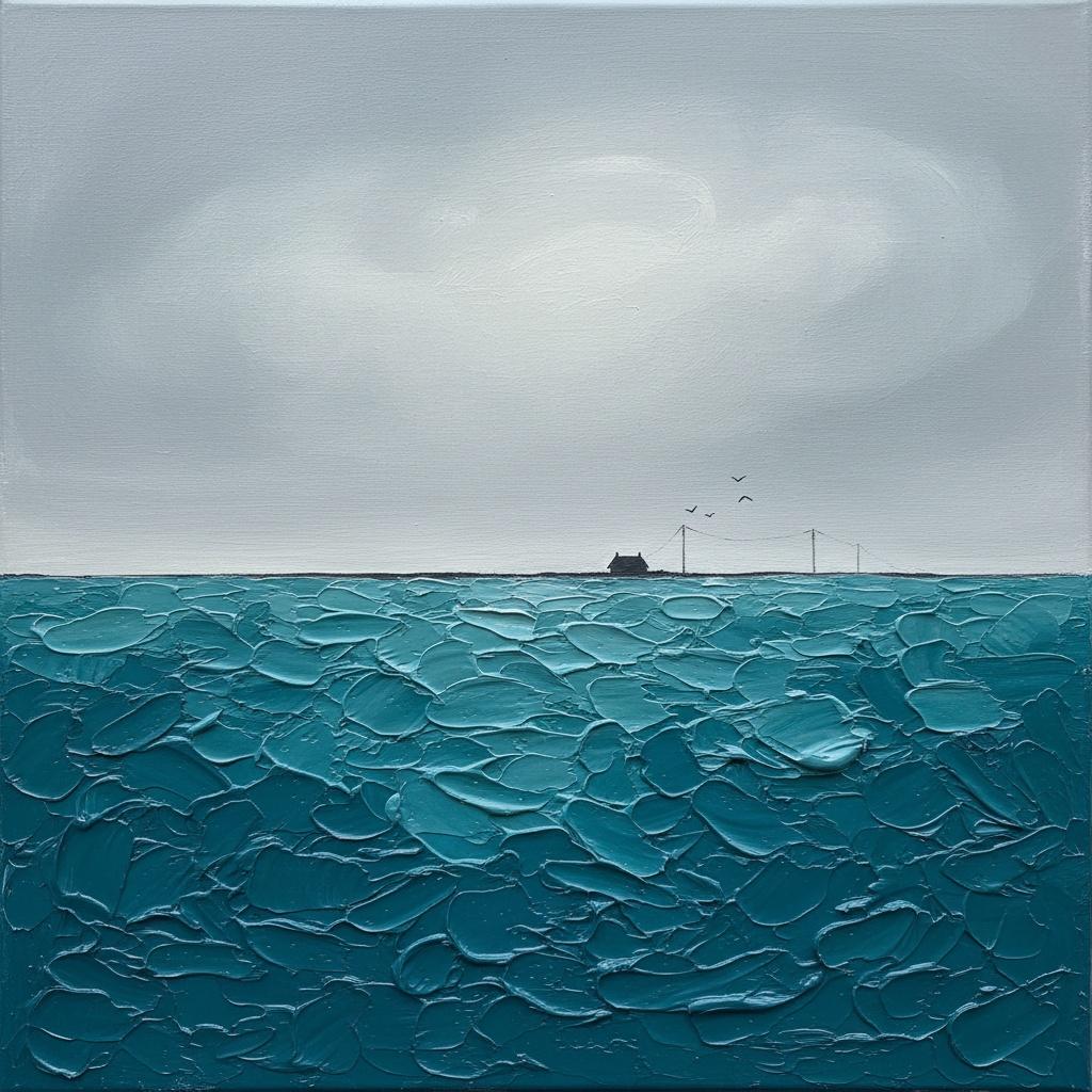 Monolithic Teal Tides Under An Infinite And Melancholic Overcast Sky — David Moreau