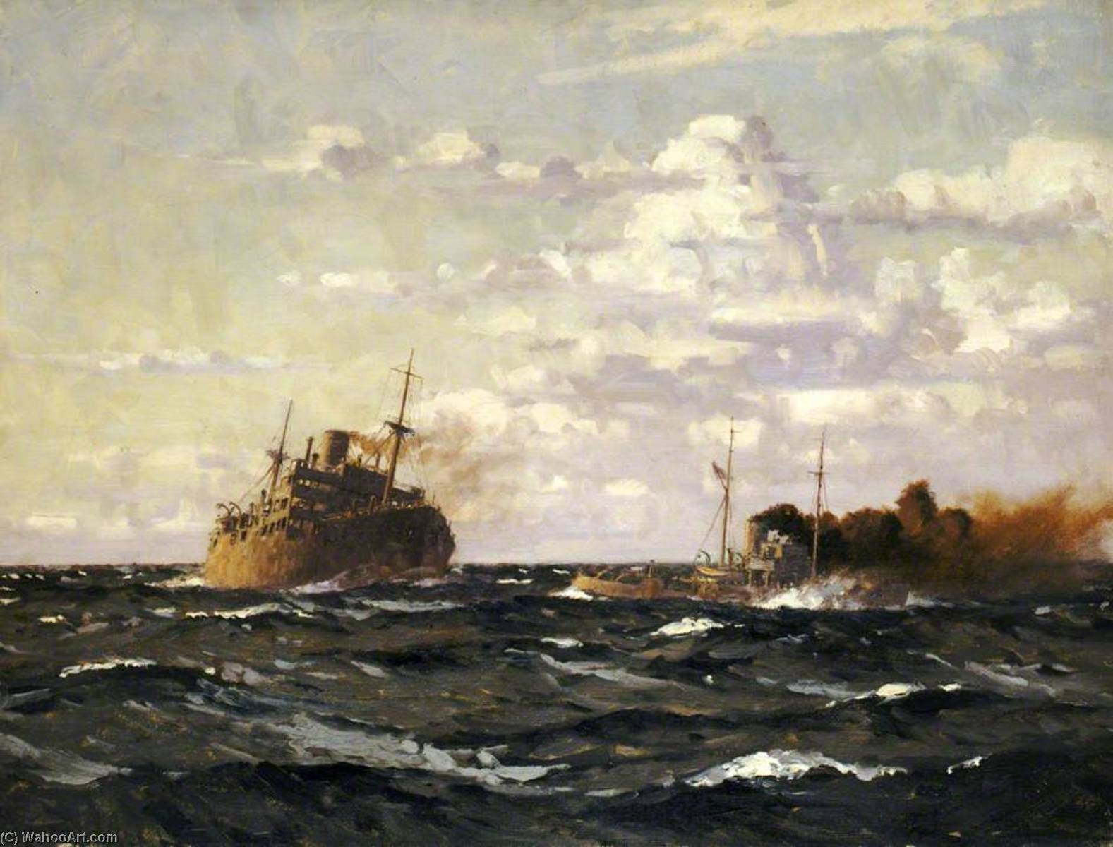 A Rescue Tug Approaching A Steamship — Norman Vilkinson