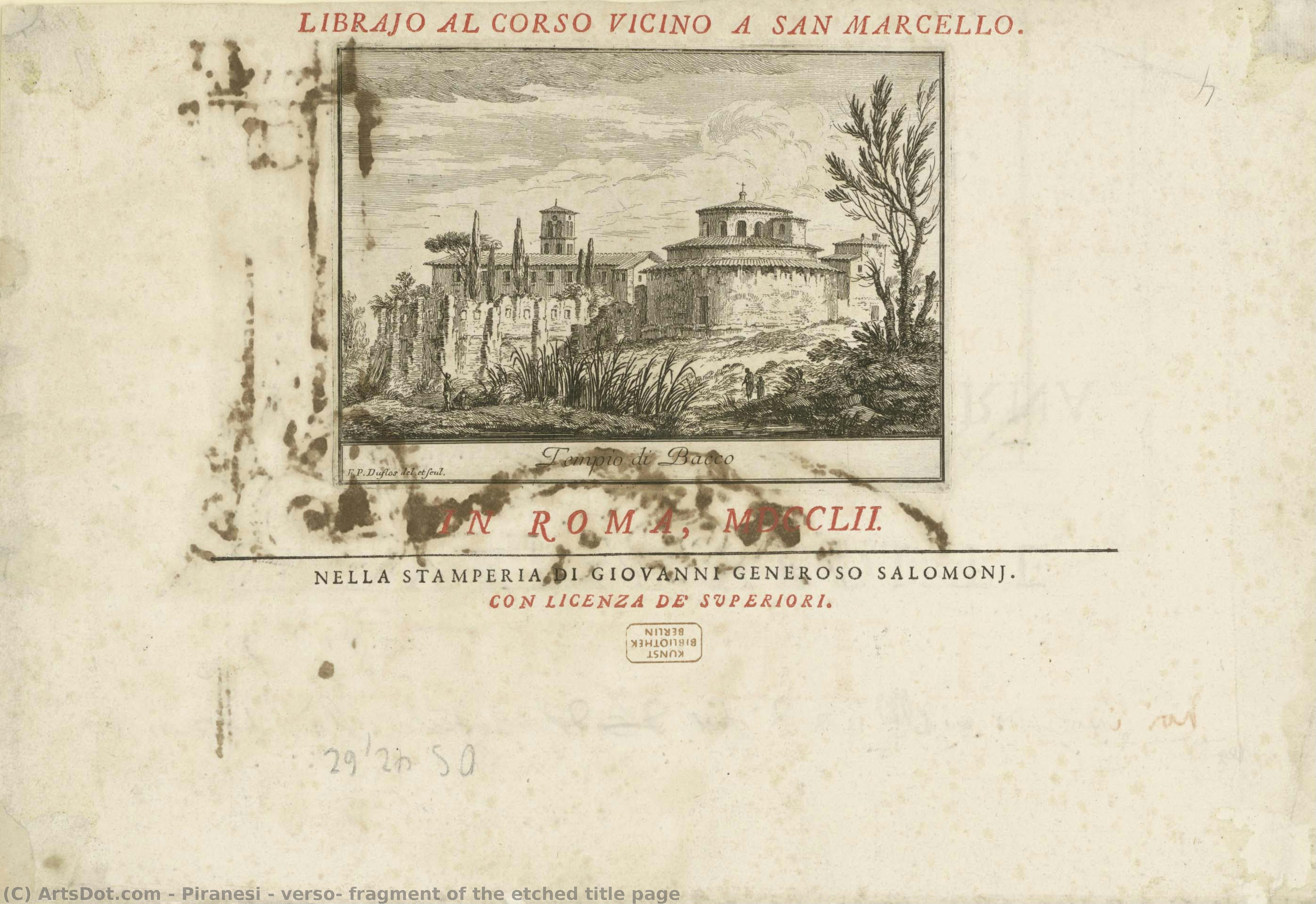 Verso: Fragment Of The Etched Title Page — Ђаво Battista Пирањези