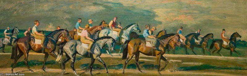 Coming Off The Heath, Exercising The Horses, Newmarket — Sir Alfred James Munnings