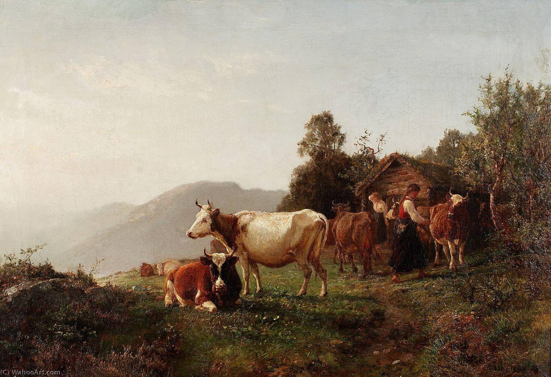 Norwegian Sommerlandskap Med Kuer Summer Landscape With Cows — Anders Monsen Askevold