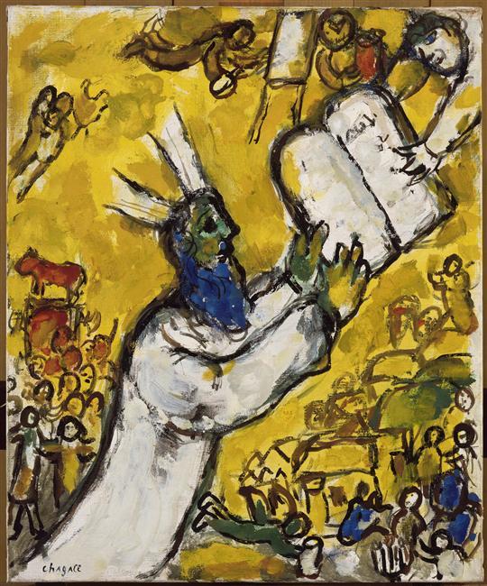 Moses Receiving The Tablets Of Law (9) Übersetzung Deutsch: Moisés Empfangt Die Tafeln Der Gesetzgebung — Marc Chagall