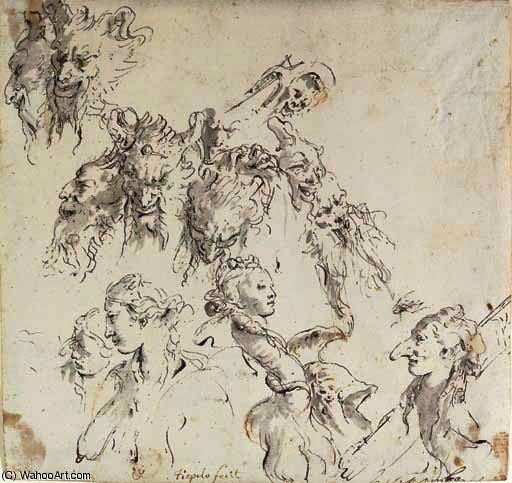The Heads Of Satyrs, Women And Other Studies — Giambattista Tiepolo