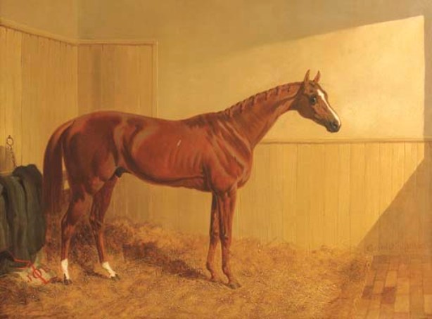 Mr. J. Dawson's Grimston, A Chesnut Racehorse In A Stable — Džon Frederik Hering Stariji