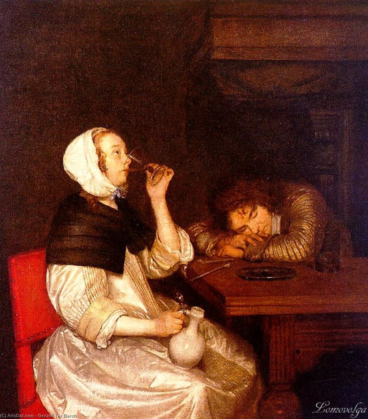 Woman Drinking With A Sleeping Soldier — ゲラルト・テル・ボルホ