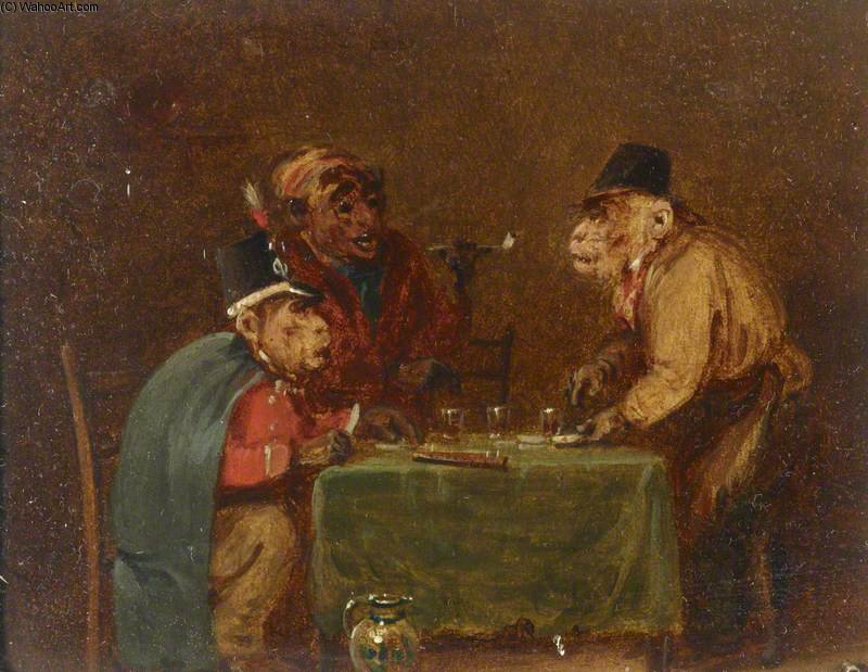 From A Set Of Four Singeries - Three Monkeys Drinking At A Table — Edmund Bristow