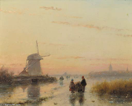 A River Landscape In Winter At Dusk — Andreas Schelfhout