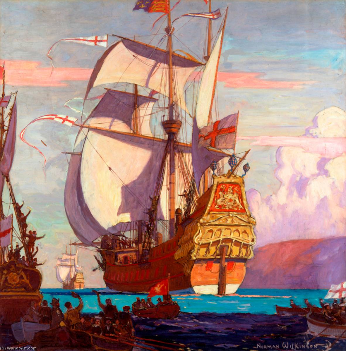 The 'revenge' Leaving Plymouth To Meet The Armada, From Sir Herbert Beerbohm Tree's Production Of 'drake' By Louis N. Parker — Norman Wilkinson