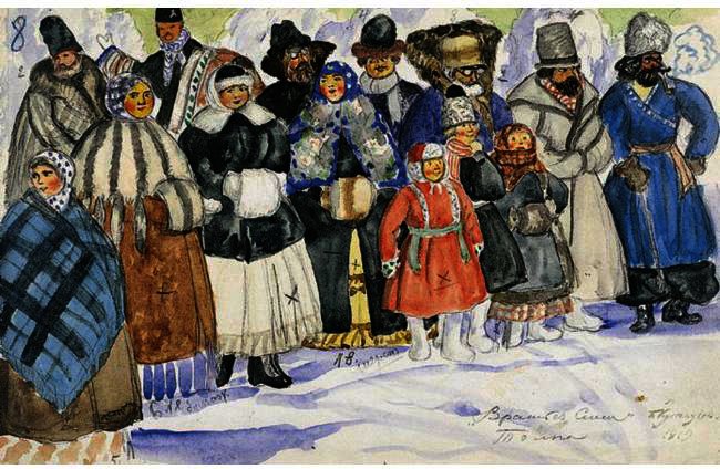Costume Designs And Stage Directions For The Spectators — Boris Mikhailovich Kustodiev