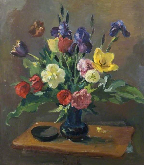 Still Life, Tulips And Irises — Theodor Kern