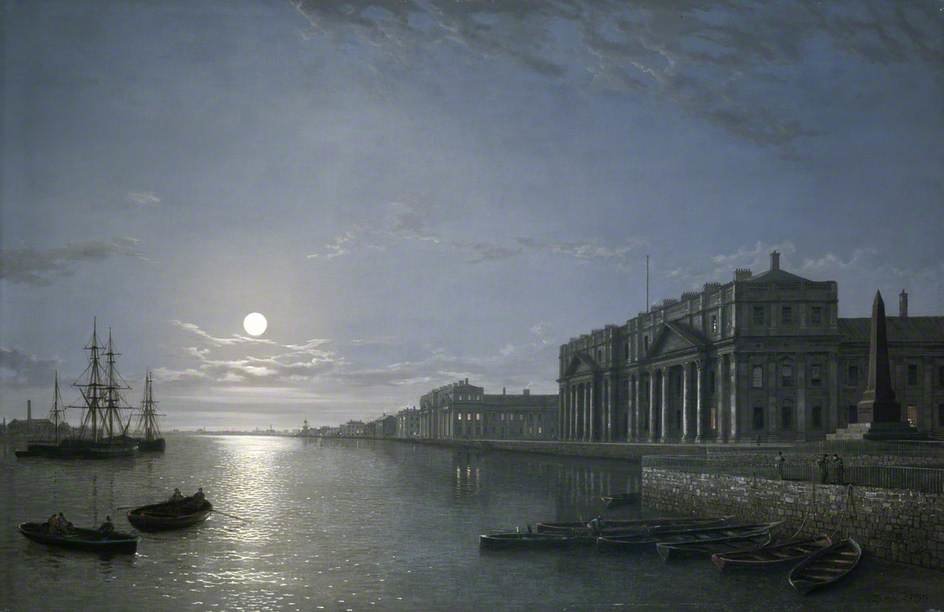 The Thames And Greenwich Hospital By Moonlight — Henry Pether