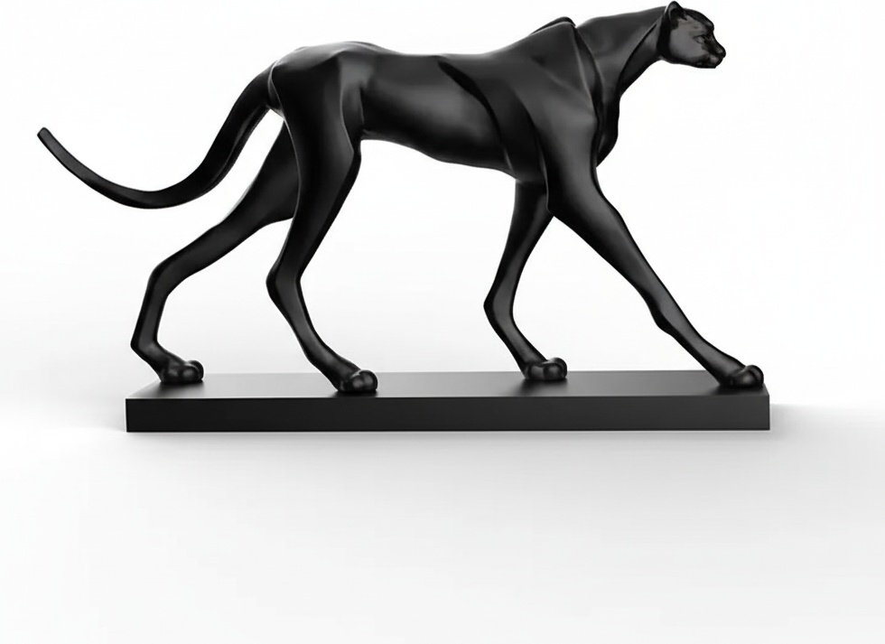 Sleek Black Cheetah Sculpture – Resin And Fiberglass Art