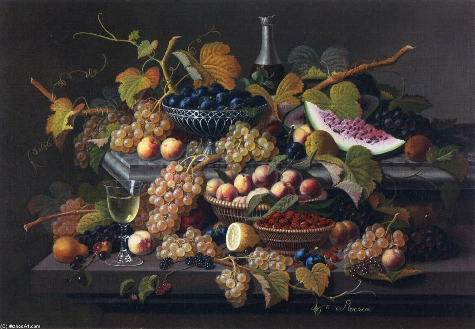 Elaborate Still Life With Silver Basket Of Plums — Severin Roesen