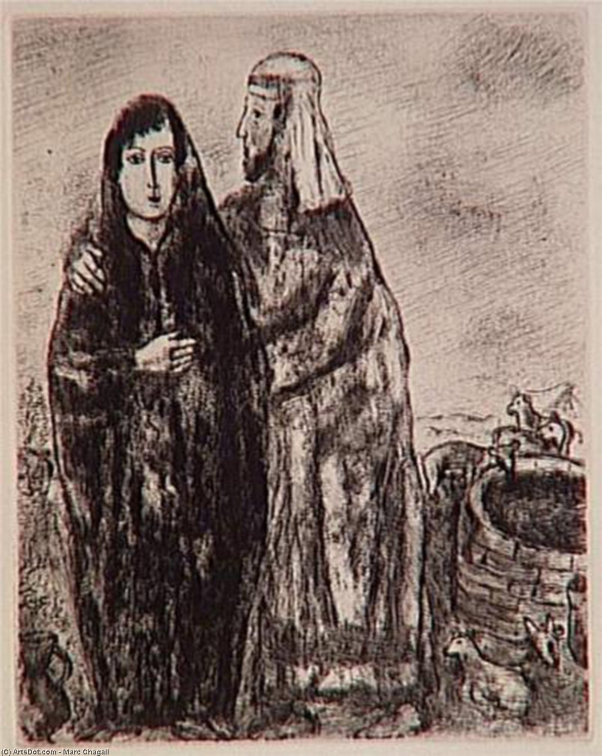 Die Begegnung Jakobs Und Rachel Am Brunnen (genesis Xxix, 7, 10) — Marc Chagall