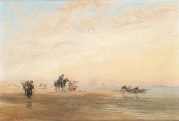 Early Morning On The French Coast, Shrimpers With Their Nets — David Cox