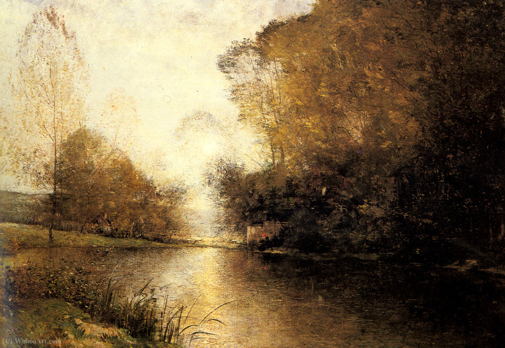 A Moonlit River Landscape With A Figure — Alfred Wahlberg