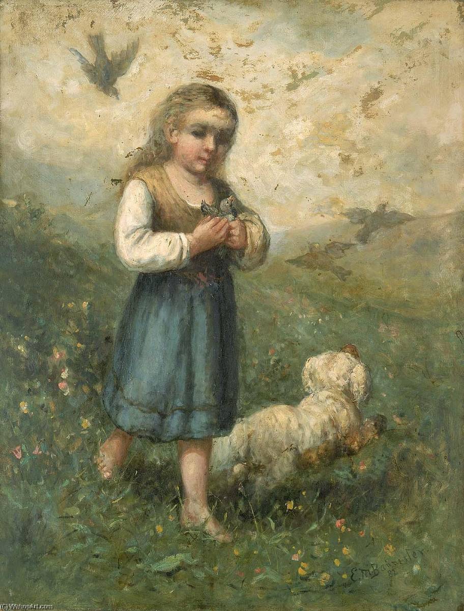 Child With Birds And Dog — Edward Mitchell Bannister