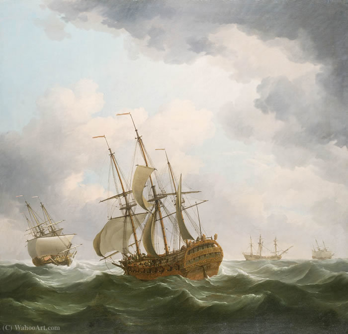 East Indiamen In A Gale — Charles Brooking