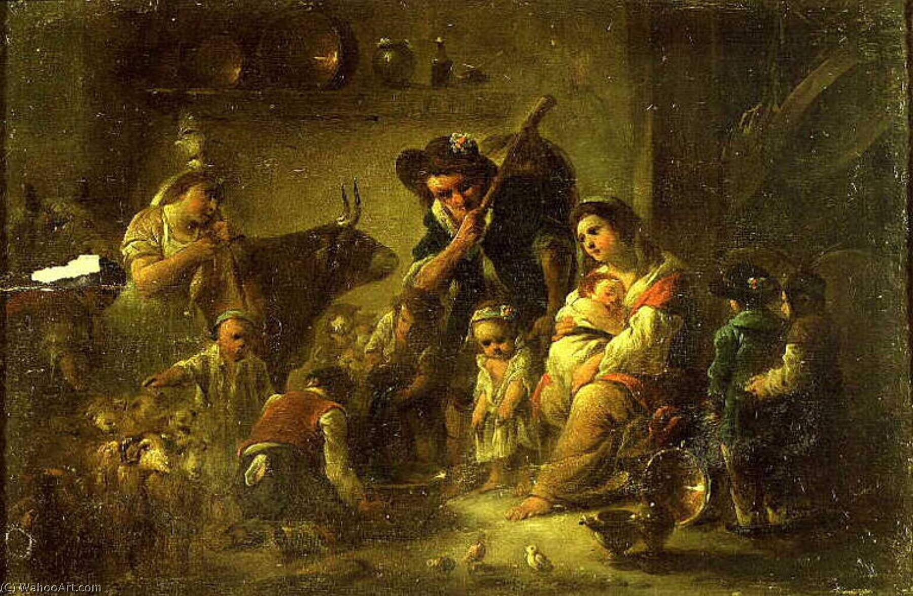 Famillle De Paysans Dans Un Intérieur — Jacques Gamelin