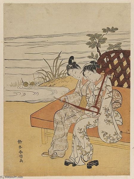 Woman Stolling Player Of Kokyu — Suzuki Harunobu