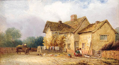 Children Before A Cottage With A Horse And Cart Beyond — Georgina Lara