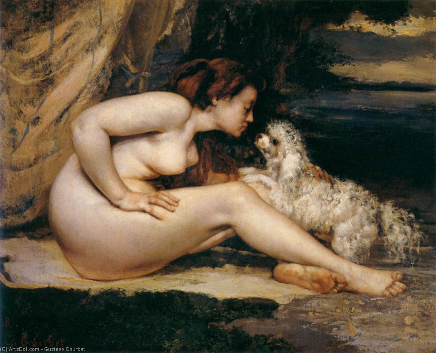 Nude Mujer Con Perro — Gustave Courbet