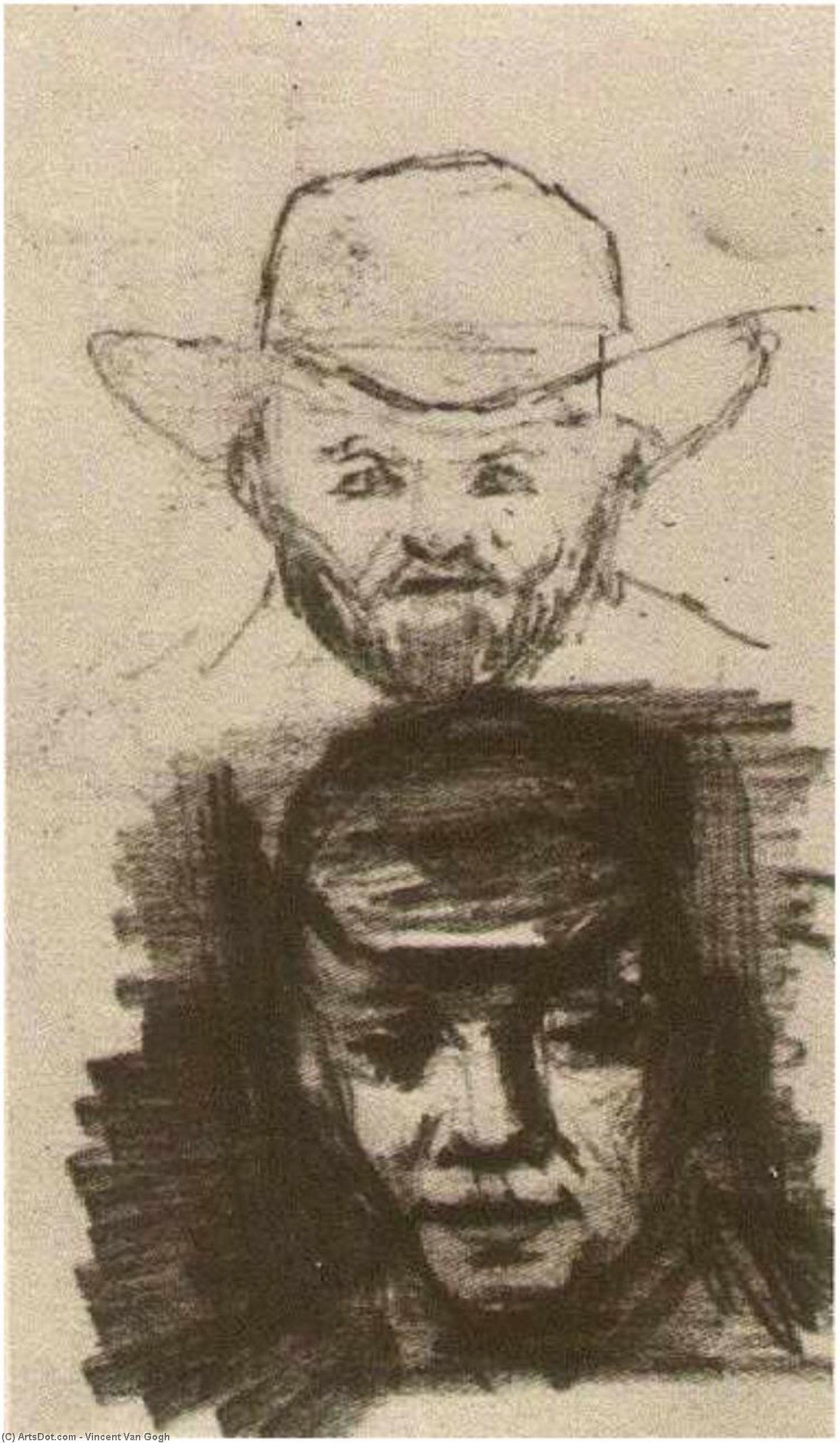 Two Heads Man With Beard And Hat Peasant With Cap — フィンセント・ファン・ゴッホ