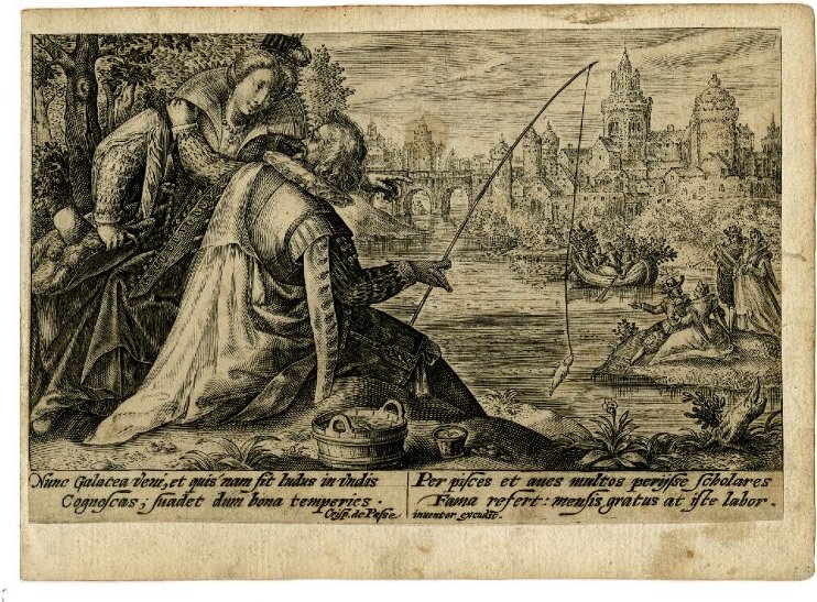 Gentleman Fishing And Conversing With A Lady At His Side — Crispijn Van De Passe