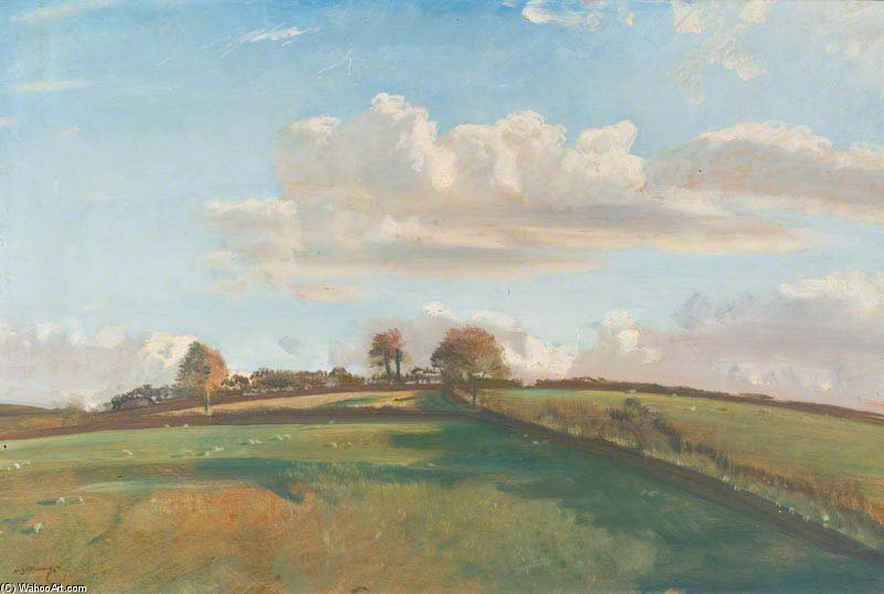 An Extensive Landscape With Sheep Grazing In The Fields — Sir Alfred James Munnings