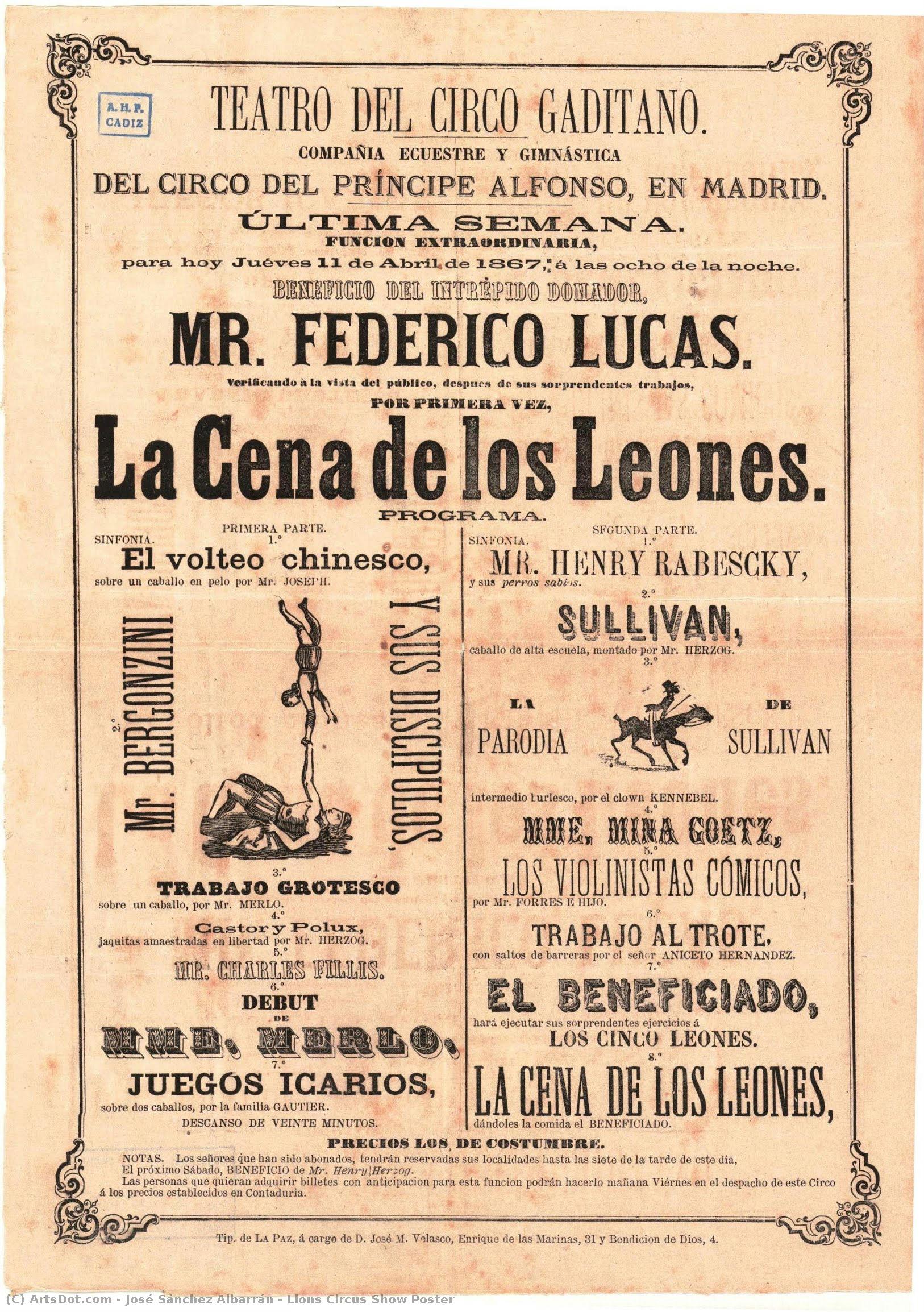 Lions Circus Show Poster — José Sánchez Albarrán