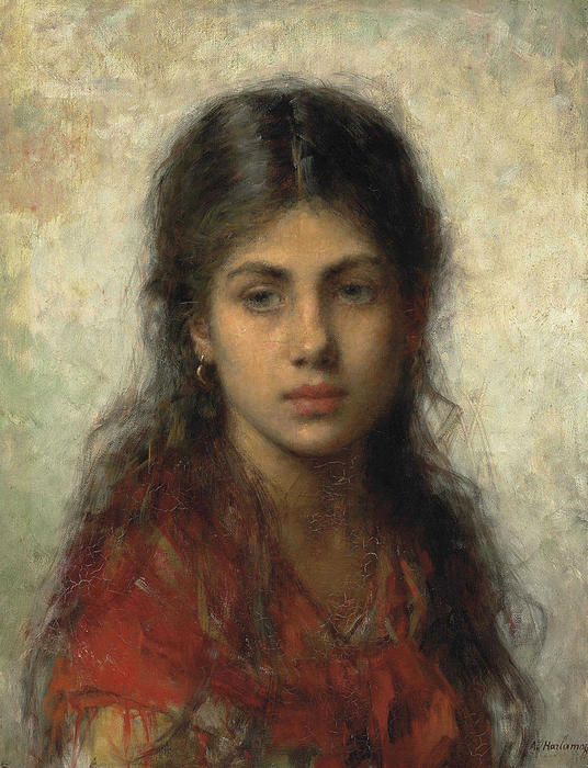 Girl With A Red Shawl — Alexei Alexeievich Harlamoff