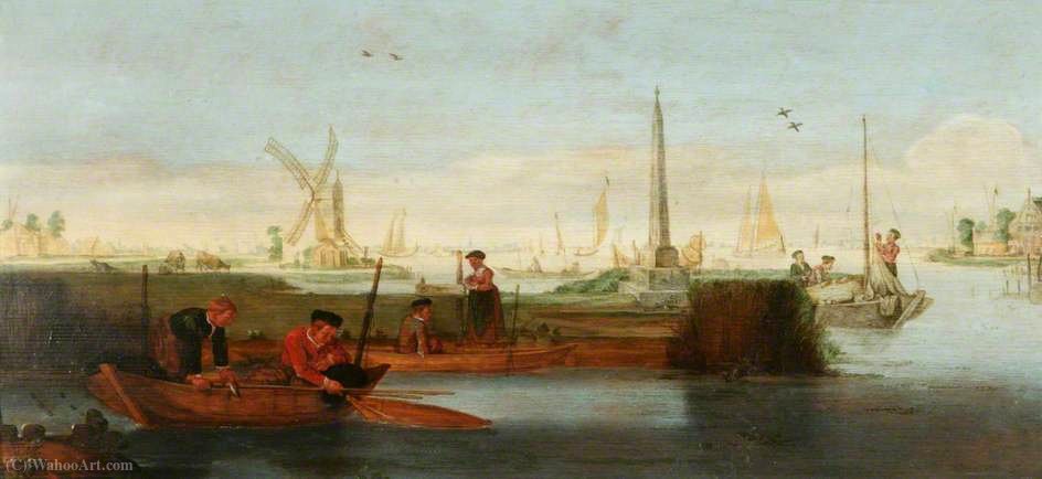 River Scene With Fishermen In A Rowing Boat In The Foreground — Arent Arentsz Cabel