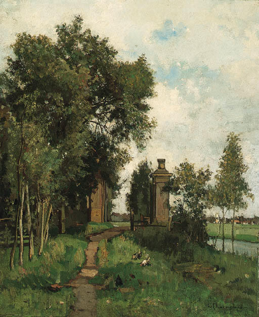 An Estate Entrance By A River — Henri-joseph Harpignies