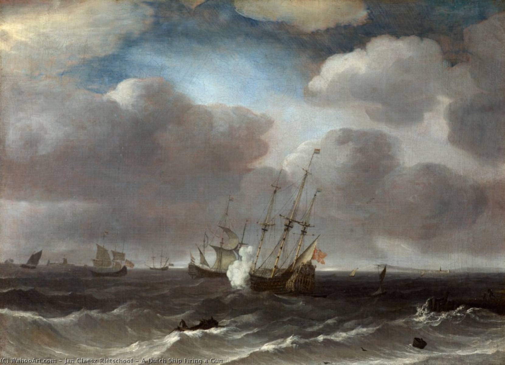 A Dutch Ship Firing A Gun — Jan Claesz Rietschoof