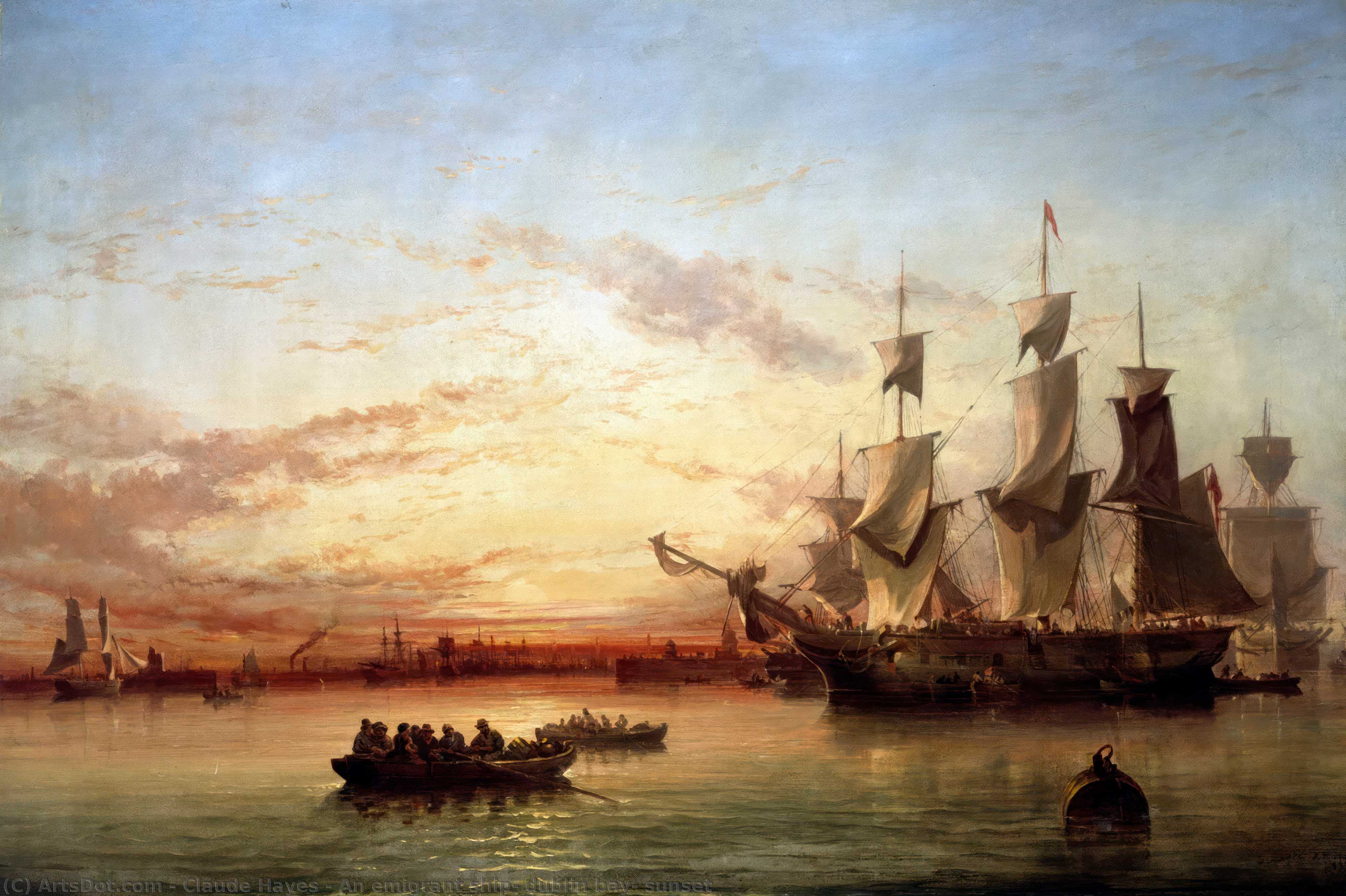 An Emigrant Ship, Dublin Bay, Sunset — Claude Hayes