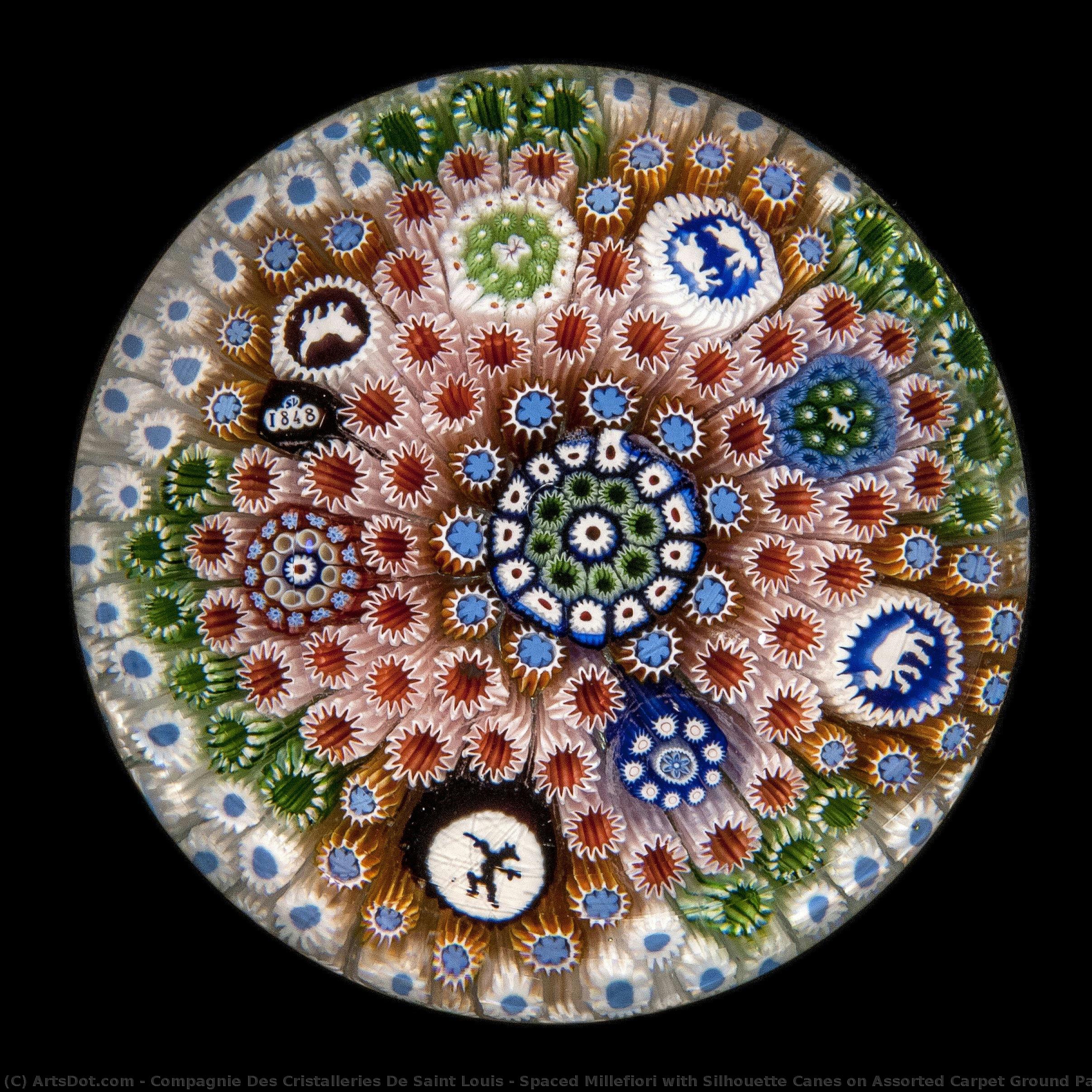 Spaced Millefiori With Silhouette Canes On Assorted Carpet Ground Paperweight — Compagnie Des Cristalleries De Saint Louis