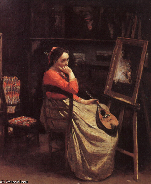 Young Woman With A Mandolin, Oil On Canvas, Musé — Jean-baptiste-camille Corot