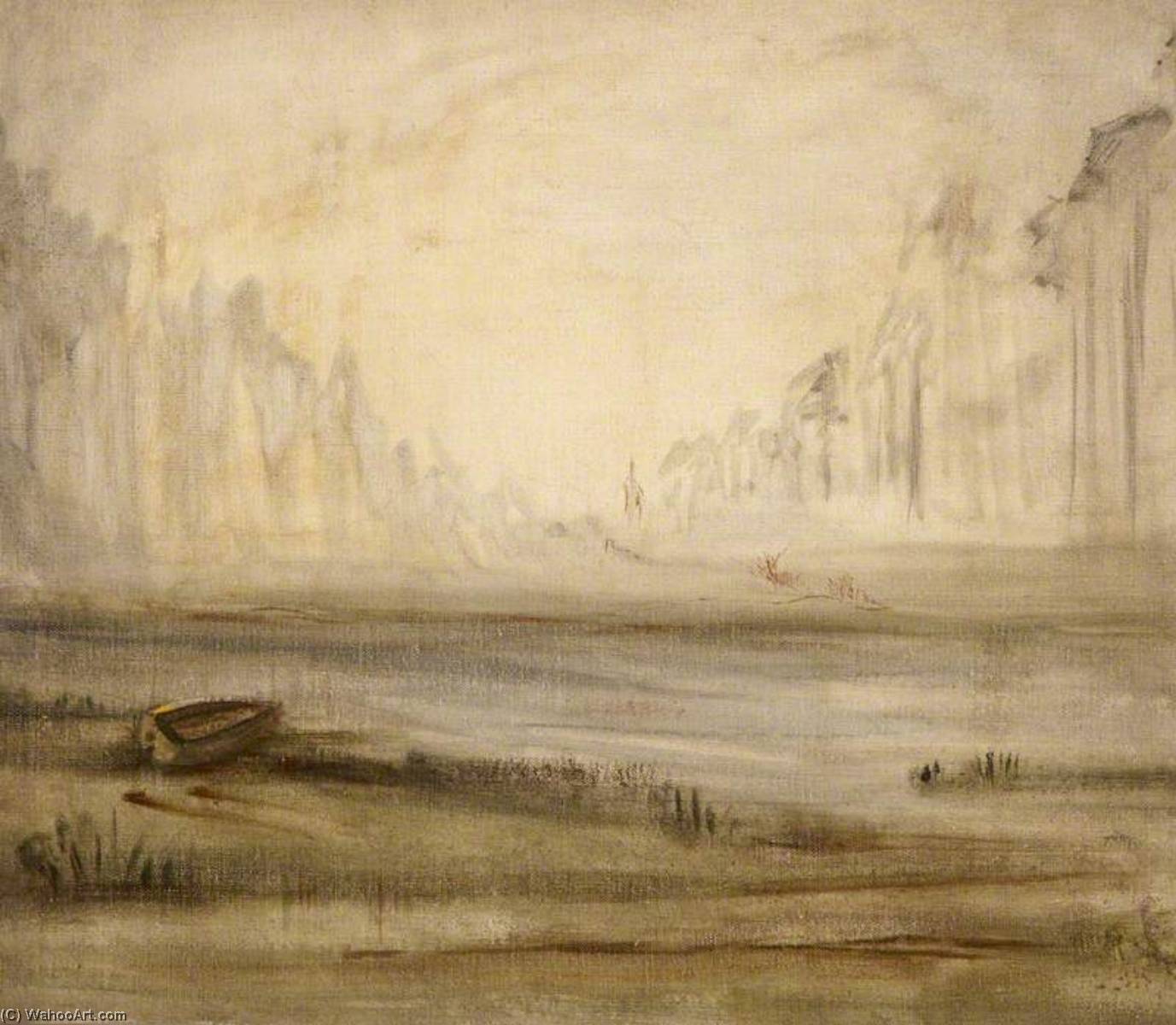 View Of The Edge Of A Lake With A Boat — Margaret Frances Anne Vane-tempest-stewart