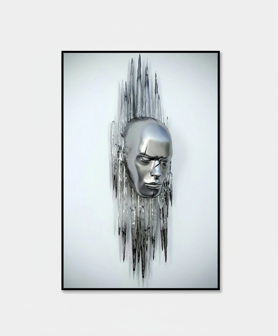 Polished Metal Figure Sculpture With Acrylic Drips