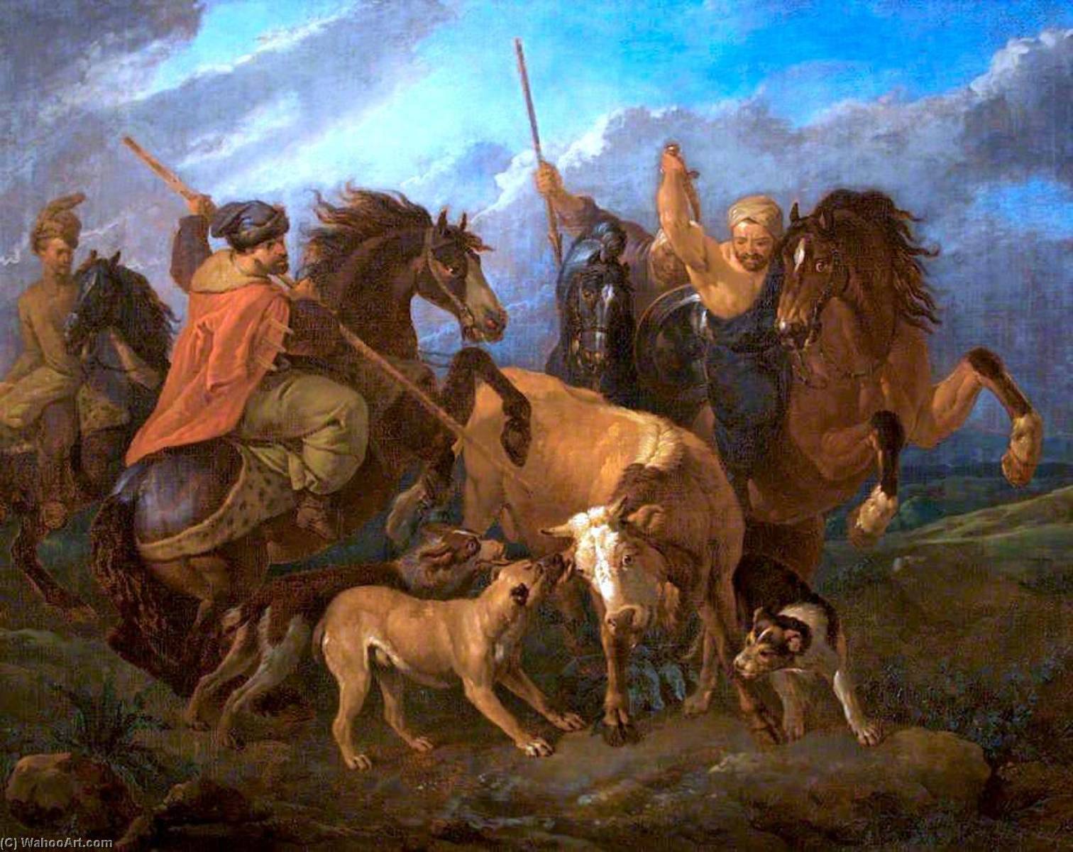 Horsemen And Dogs Hunting A Bull — Pieter Van Bloemen
