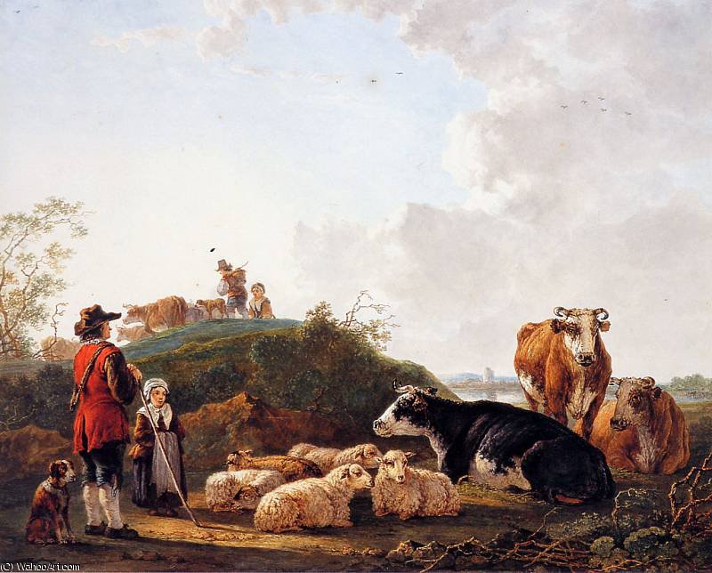 Herdsman With Resting Cattle Sun — Abraham Van Strij