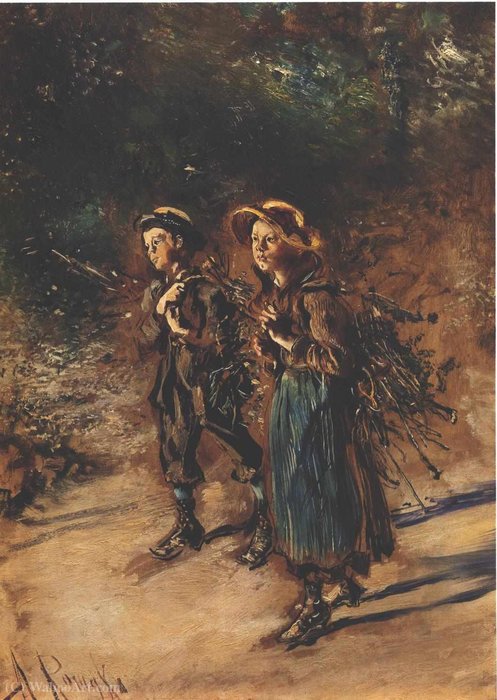 Children Collecting Twigs — Anton Romako