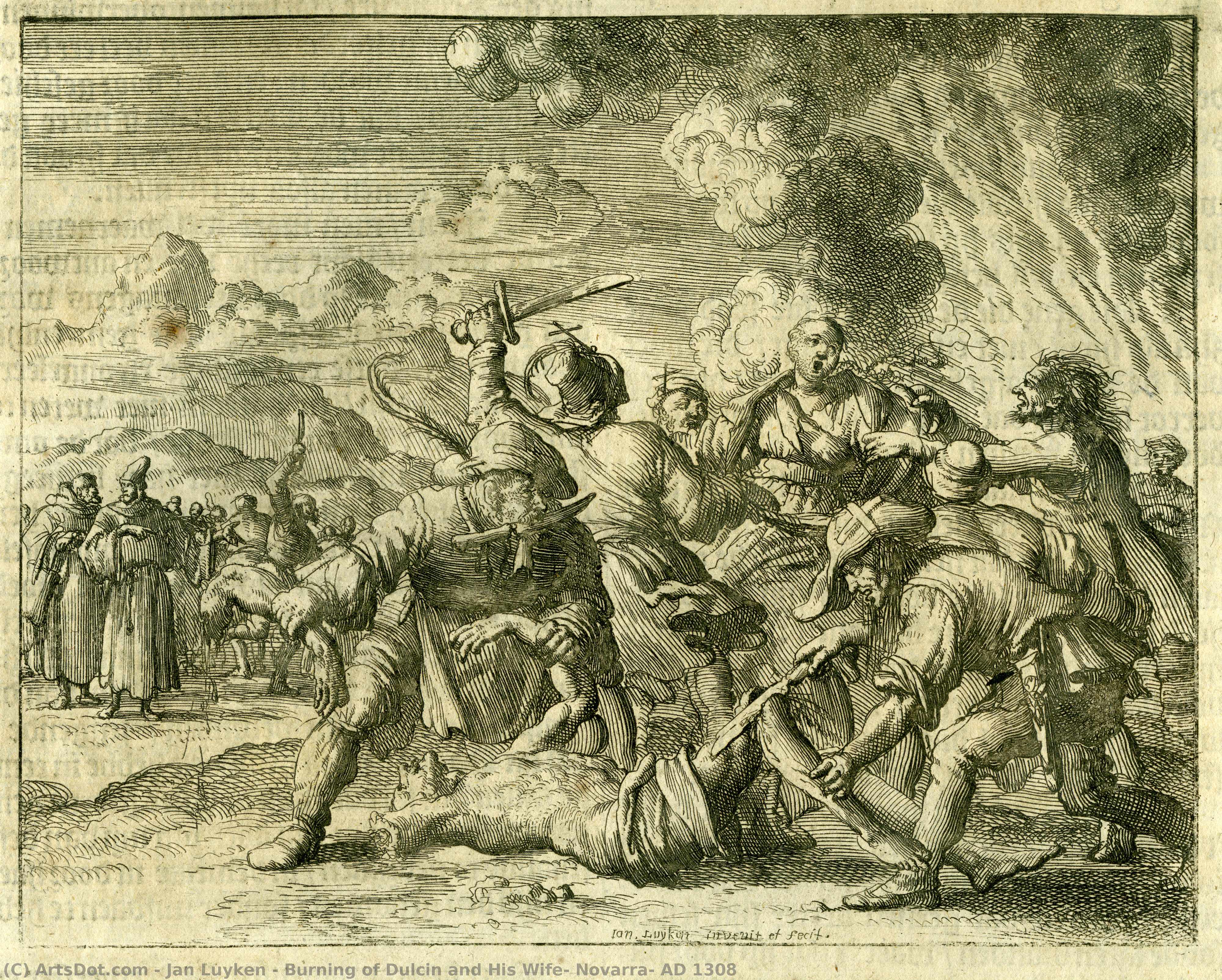 Burning Of Dulcin And His Wife, Novarra, Ad 1308 — Jan Luyken