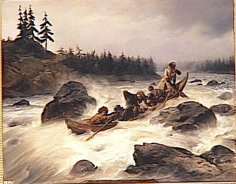 Le Duc D'orleans Descendant Le Grand Rapide De L'eijanpaikka Sur Le Fleuve Muonio (laponie)aout 1795 — Francois Auguste Biard
