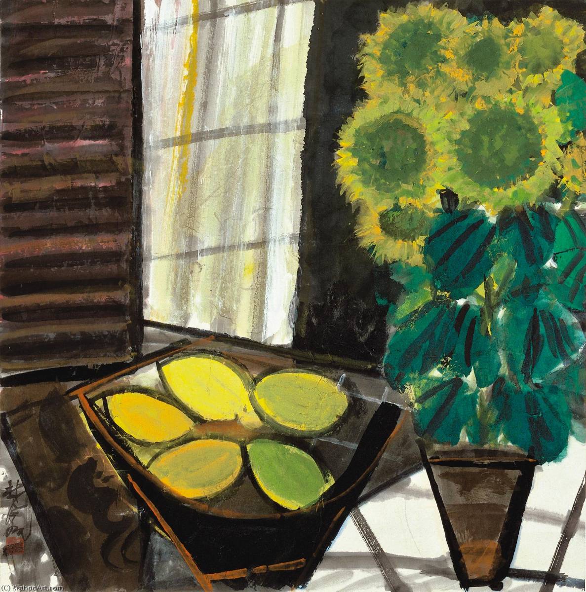 Still Life — Lin Fengmian Gans Volando Sobre El Estanque De Loto