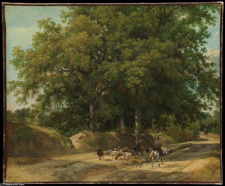 A Shepherd And A Rider On A Country Lane — Auguste Xavier Leprince